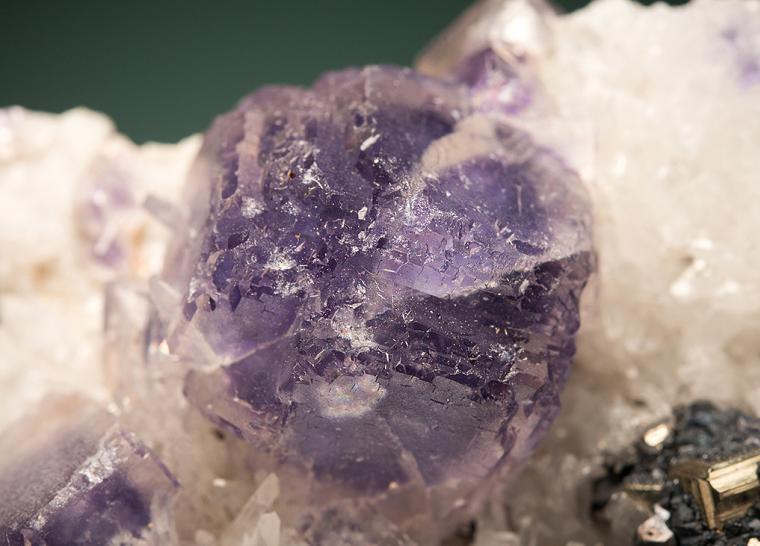 FLUORITE with PYRITE and TETRAHEDRITE on QUARTZ